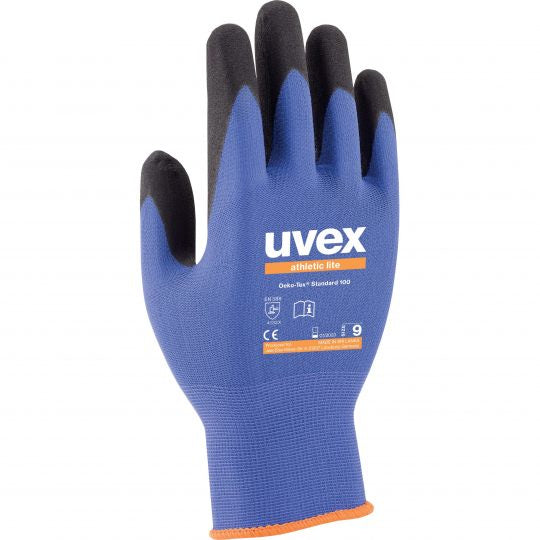 uvex athletic lite Arbeitshandschuh – Grösse 8, NBR-Mikroschaum, EN 388, anthrazit/blau