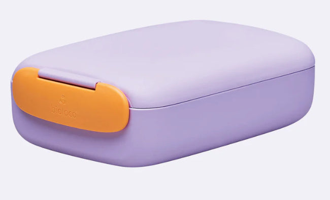 BioLoco Lunchbox 13 × 19,5 × 6 cm, Biokunststoff (PLA), luftdicht, violett/orange
