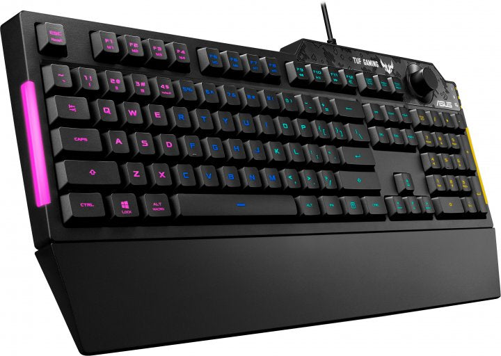 ASUS TUF Gaming K1 – Gaming-Tastatur – kabelgebunden, Membran, RGB – USB-A – QWERTY (US-INT) – Schwarz – mit H