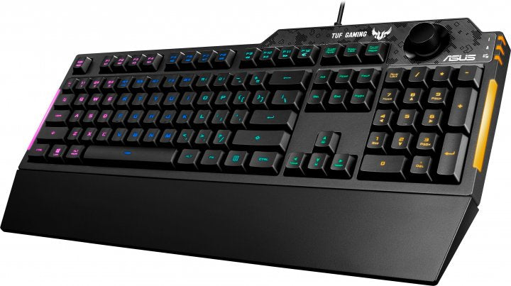ASUS TUF Gaming K1 – Gaming-Tastatur – kabelgebunden, Membran, RGB – USB-A – QWERTY (US-INT) – Schwarz – mit H