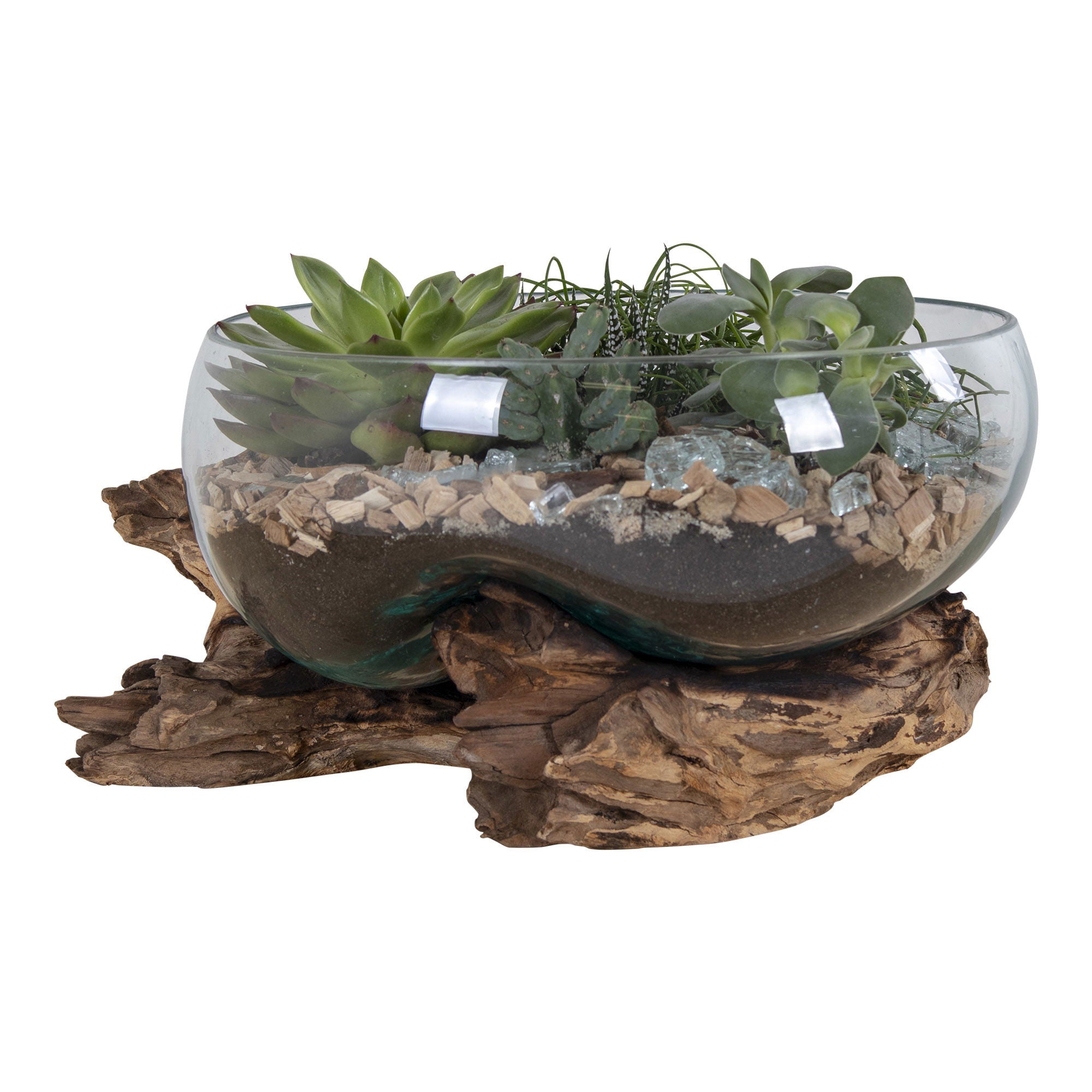 House Nordic Schale – Teakholz & Glas & Stahl, natur – Ø 26 × 20 cm