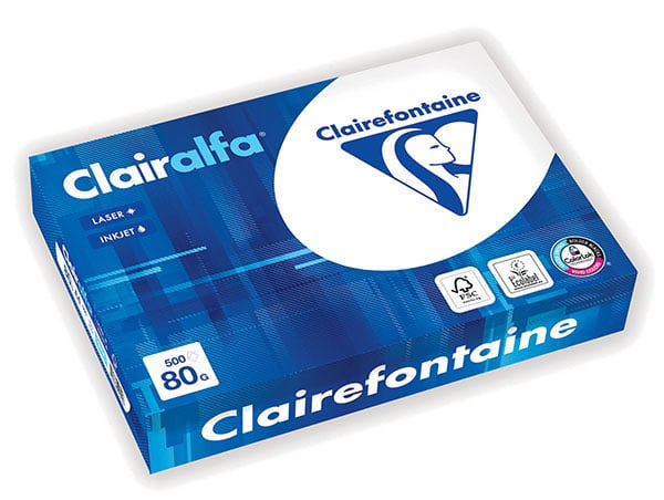 Clairefontaine Kopierpapier – A4, 90 g/m², hochweiss – für Inkjet/Laser/Kopierer – FSC, EU Ecolabel – 500 Blätter