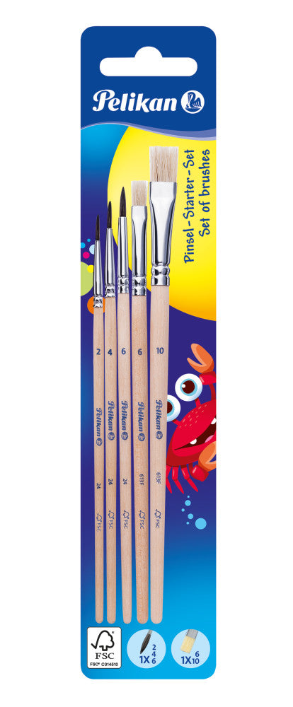Pelikan Pinsel-Set – Flachpinsel/Rundpinsel, Haar, Grösse 2/4/6/10, 5er-Set