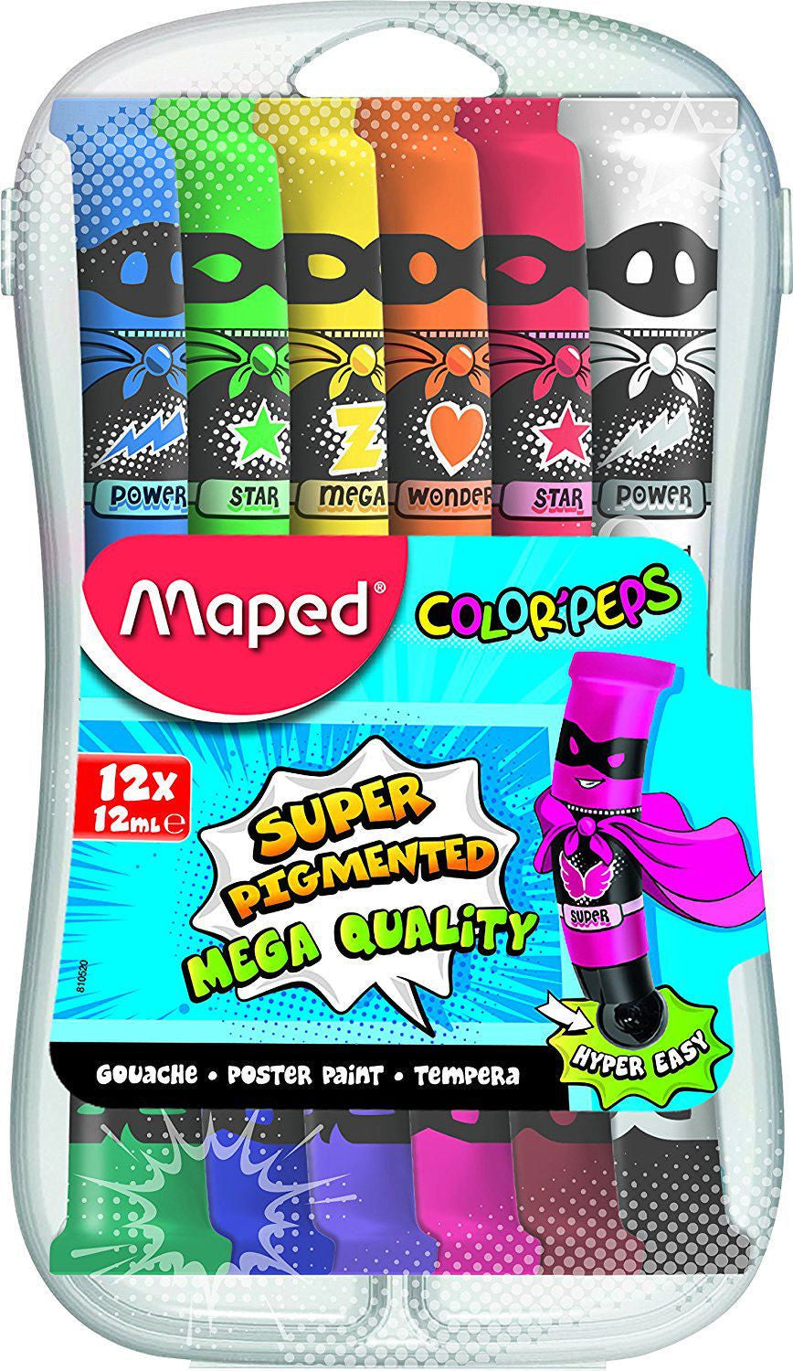 Maped Gouache – Mehrfarbig – Set 12 Farben – 12×12 ml (144 ml) – Kunststoffkasten