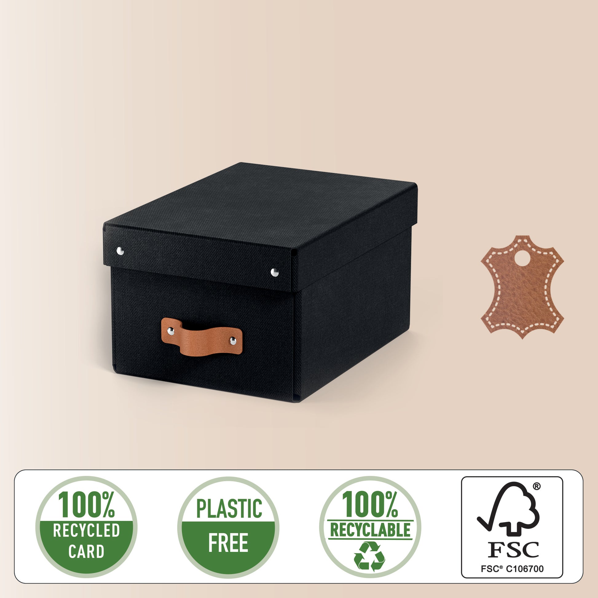 Leitz Aufbewahrungsbox 6,5 l – mit Klappdeckel, mit Tragegriff, 200 × 150 × 260 mm, schwarz, Karton, 2er Pack