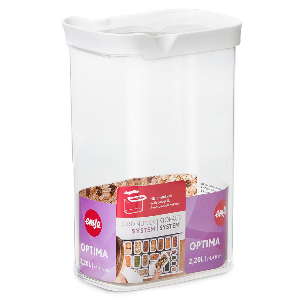 EMSA Vorratsdose 2,2 L, 16 × 9 × 23,8 cm, Kunststoff (MS/TPE), transparent/weiss