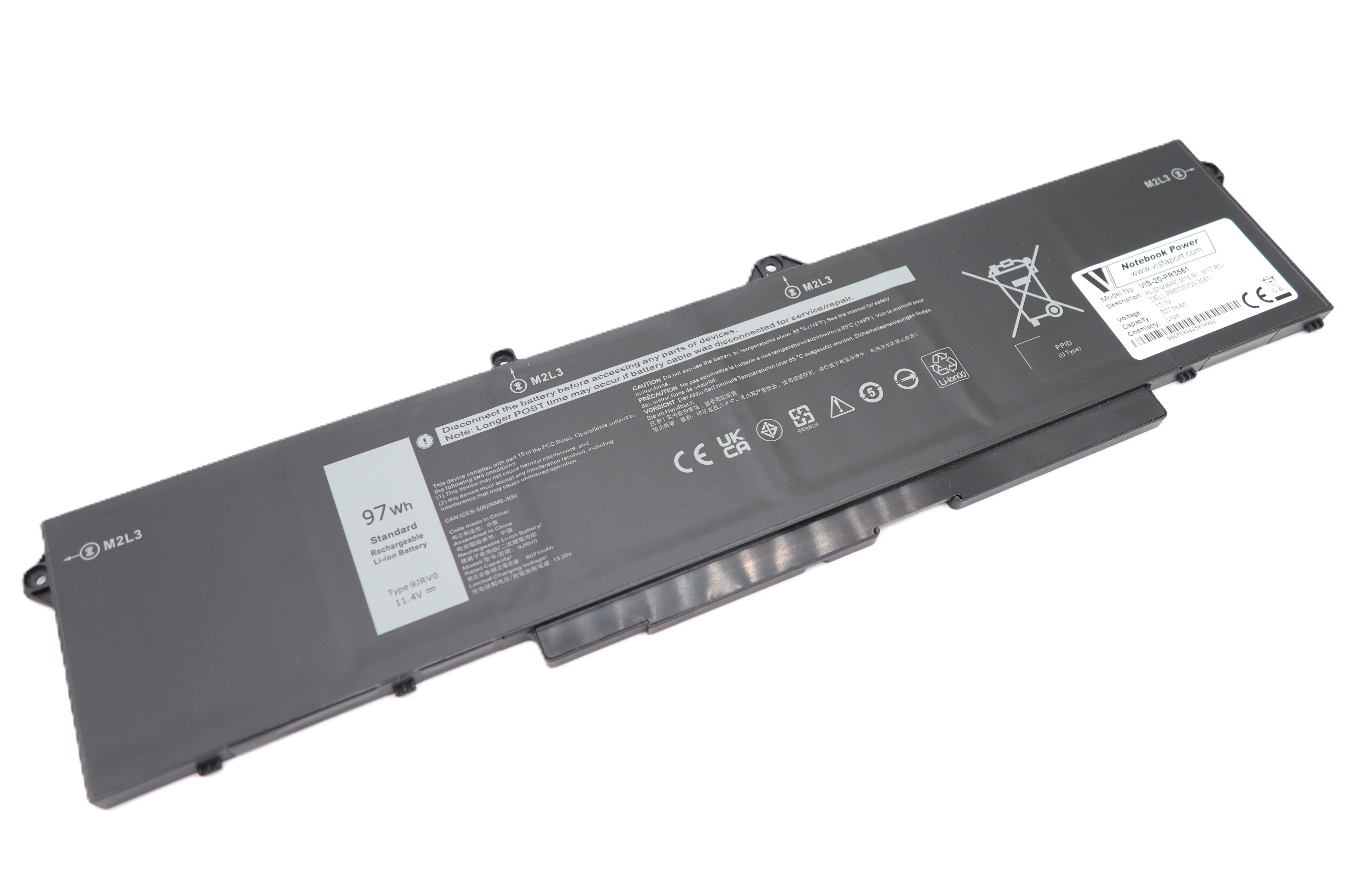 Vistaport Notebook-Akku – für Alienware M18 R1, M17 R5, Dell Precision 3561 – 97 Wh, 11,1 V – Schwarz