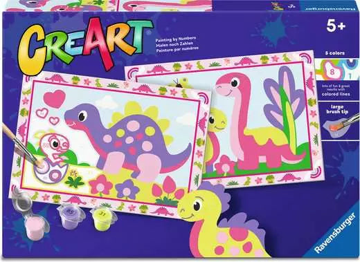 Ravensburger CreArt – Malen-nach-Zahlen-Set – Bunte Dinos – 32 × 22 cm – ab 5 Jahren