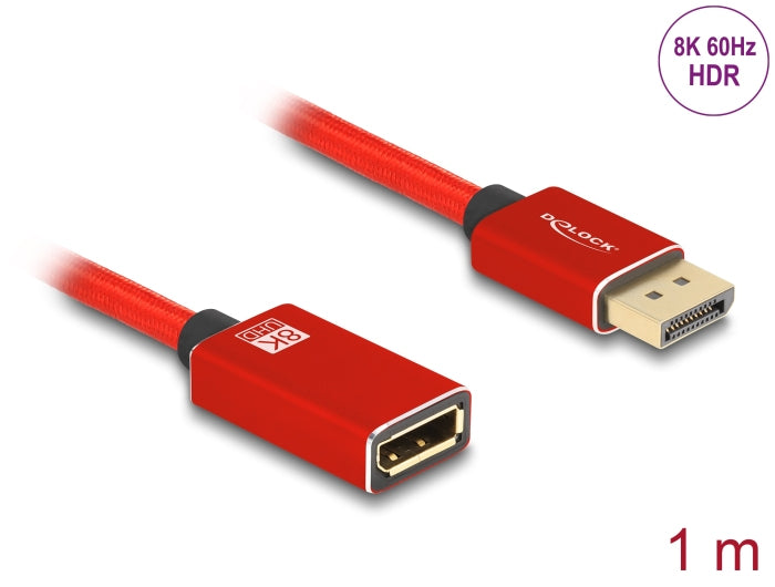 DeLOCK DisplayPort Verlängerung DP 1.4 – 8K 60 Hz – 1 m – Rot