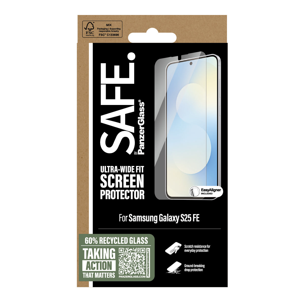 PanzerGlass Displayschutzglas – für Samsung Galaxy S25 FE – kratzresistent, schockresistent, Hartglas