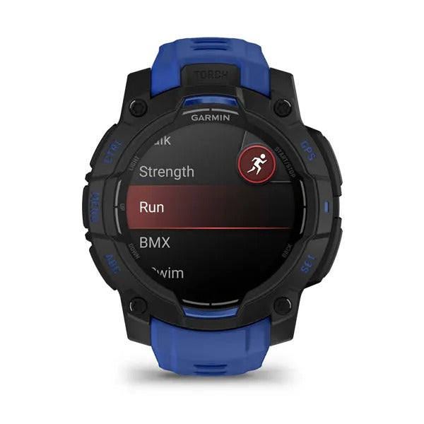 Garmin Instinct 3 45 mm GPS – Aluminium Schwarz, Sportarmband, Schwarz/Bolt Blau, 100 m, für iPhone