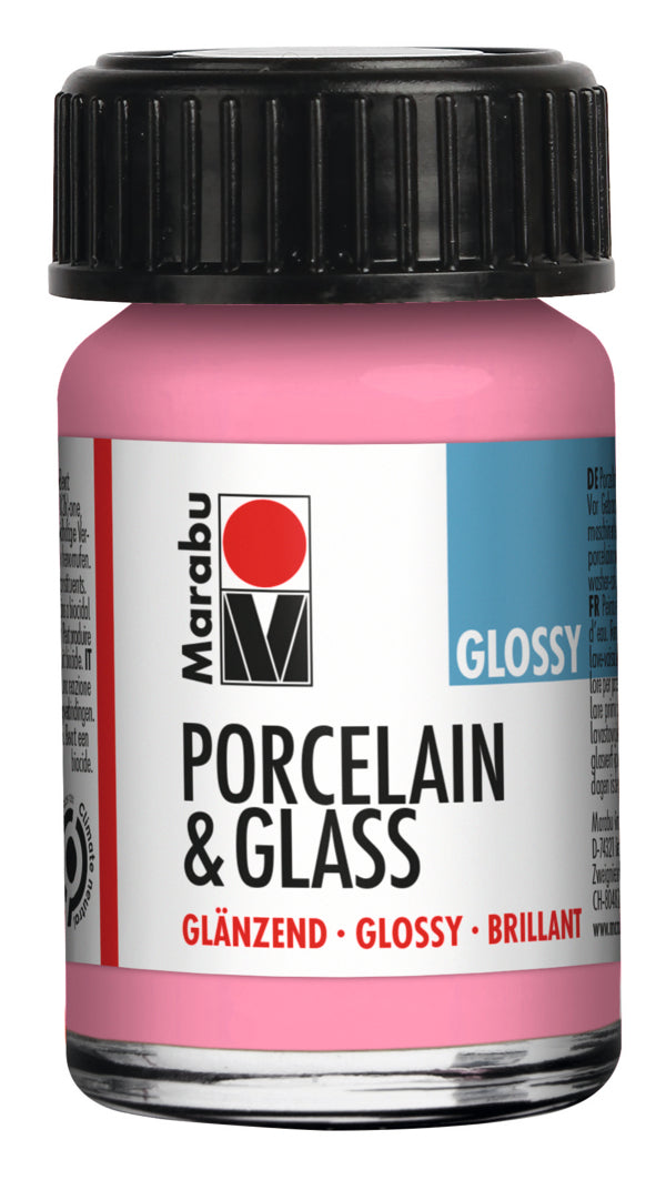 Marabu Porzellan- & Glas Glas- und Porzellanfarbe – Rosa 133, glänzend – 15 ml – für Keramik, Glas