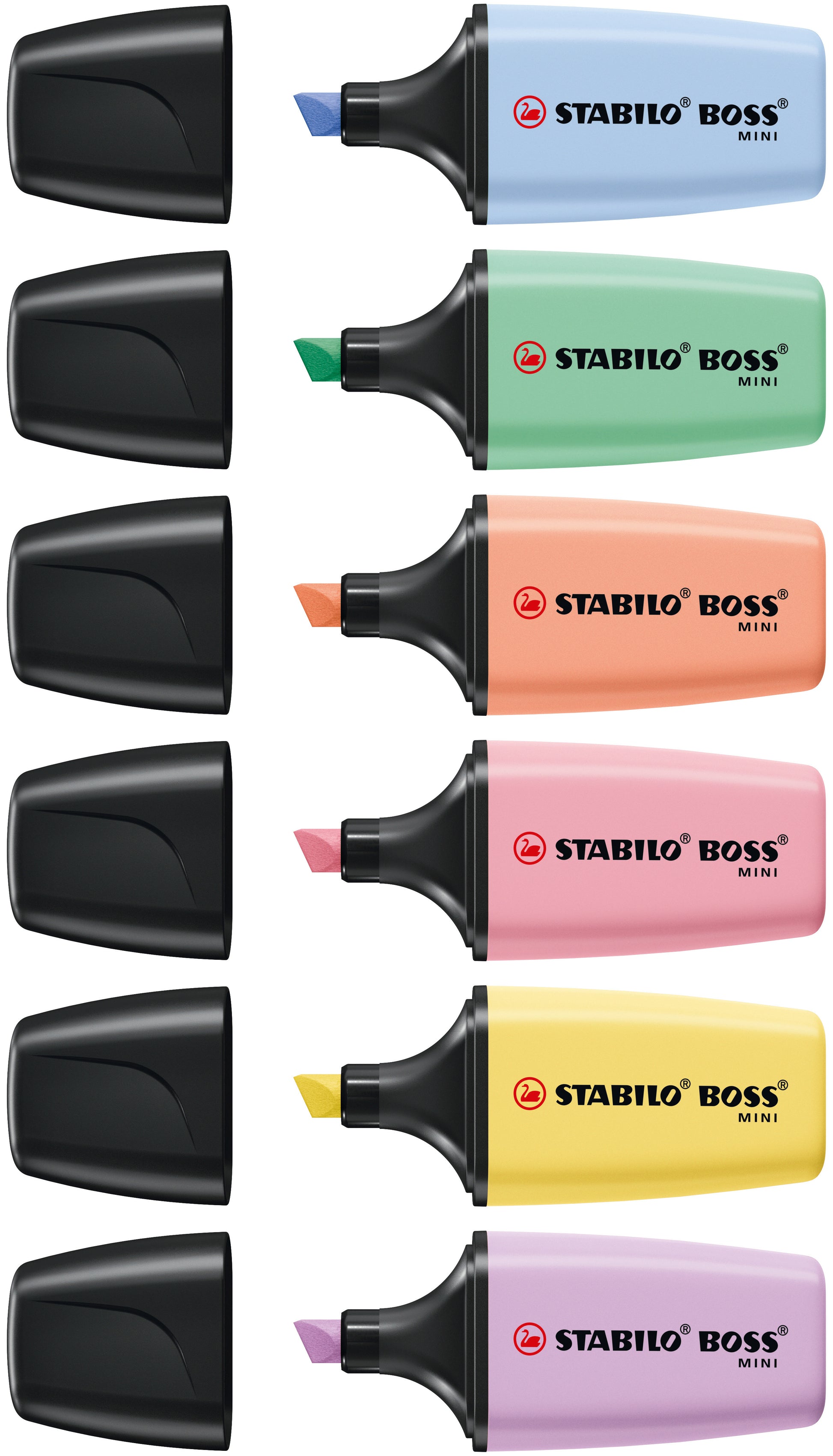 STABILO BOSS Textmarker Mini Set 6 Pastellfarben – Keilspitze, 2–5 mm