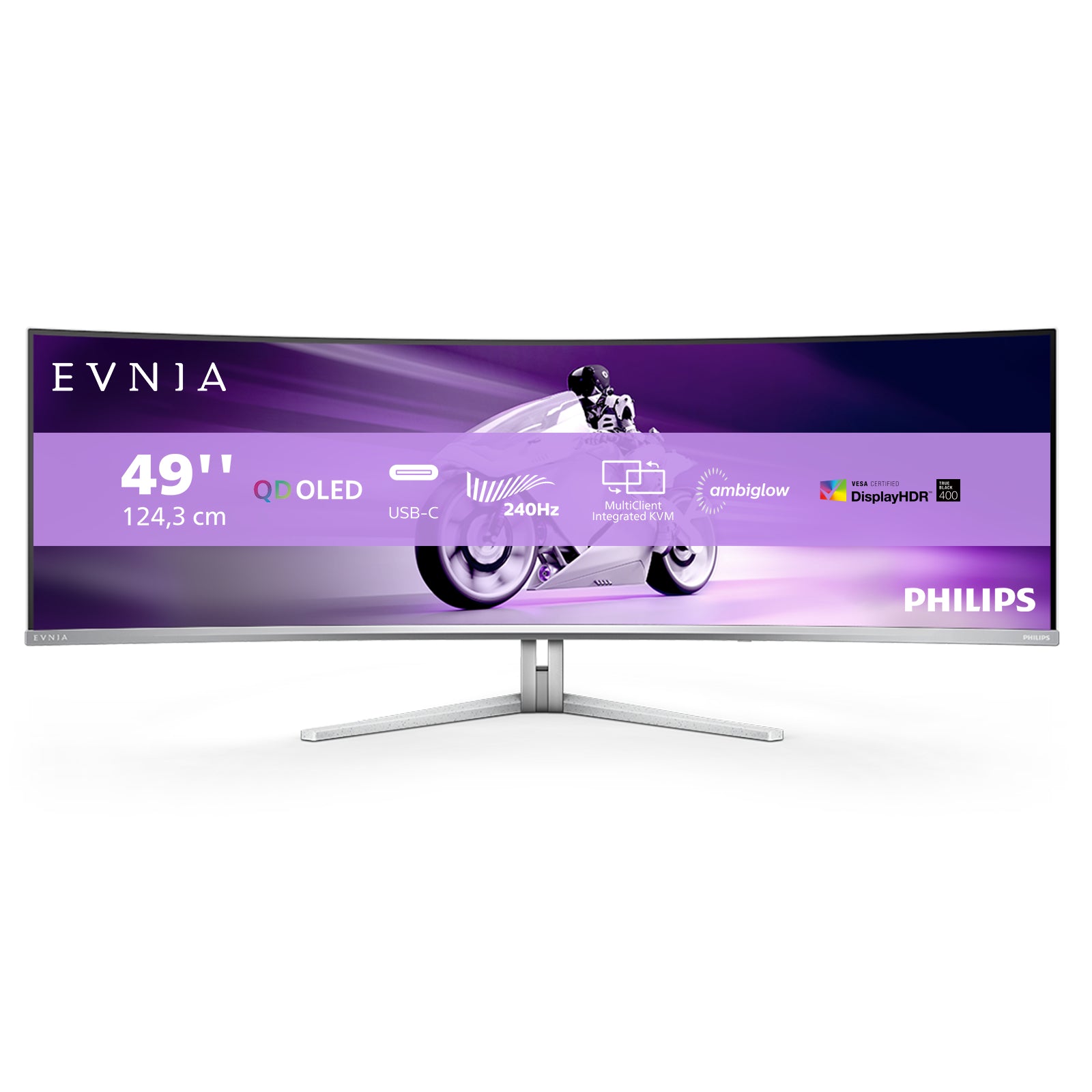 Philips 49M2C8900/00 – Monitor, 48,9", 250 cd/m², USB-C, DisplayPort, 2× HDMI, KVM, VESA 100 × 100, Weiss