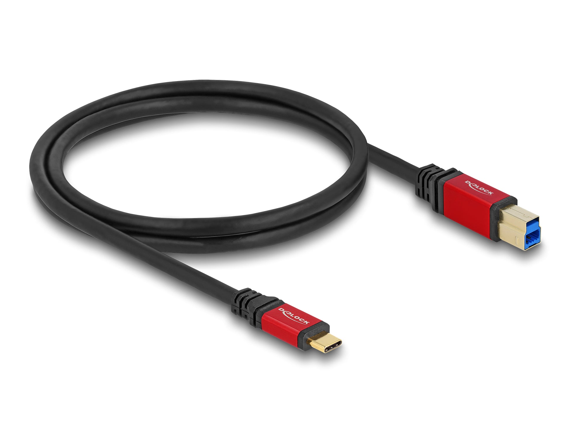 DeLOCK USB-C auf USB-B Kabel – USB 3.2 Gen 1 (5 Gbit/s) – 1 m – Goldkontakte – Schwarz/Rot
