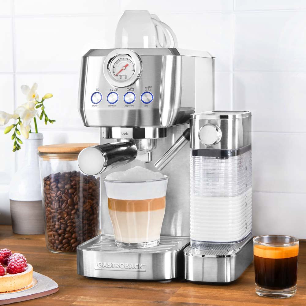 Gastroback Piccolo Pro M Espressomaschine (Siebträger) – für E.S.E., 20 bar, 1,3 l Wassertank, 0,7 l Milchtank