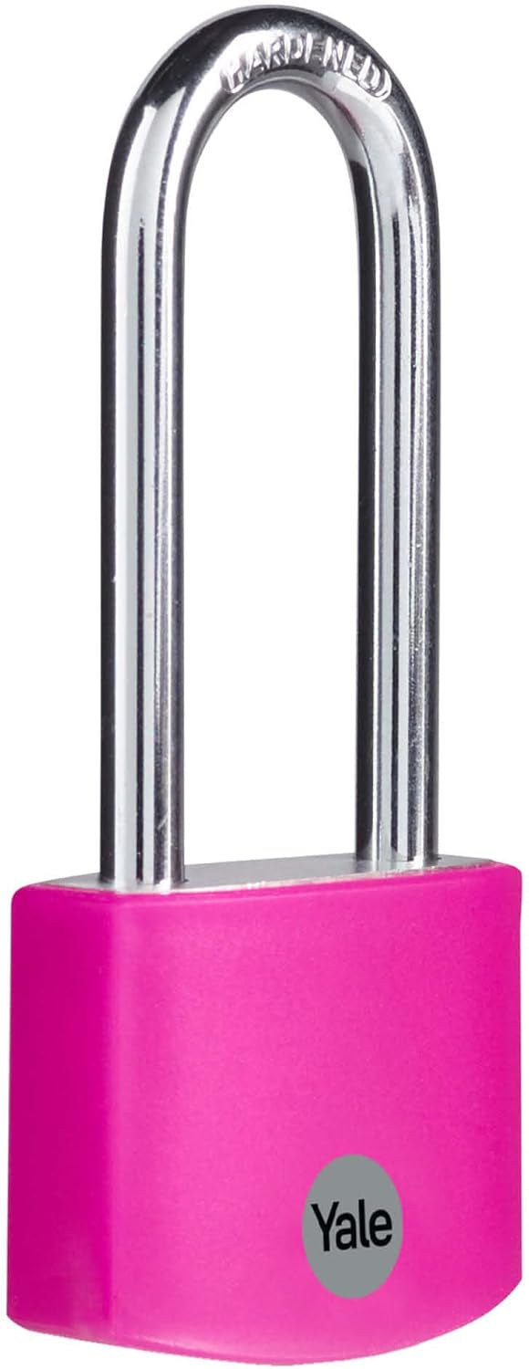 Yale YE3B Kombinationsschloss – Aluminium, Innen, Pink, Bügel H 56 mm, Ø6 mm