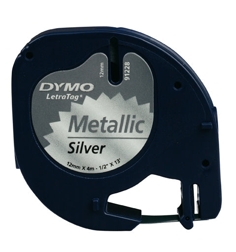 DYMO Schriftband – 12 mm × 4 m, silber, schwarz