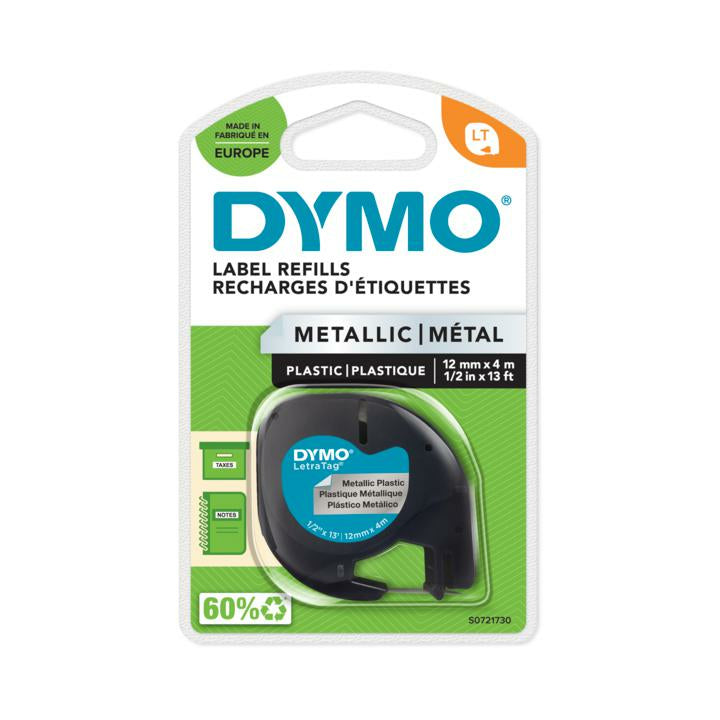 DYMO Schriftband – 12 mm × 4 m, silber, schwarz
