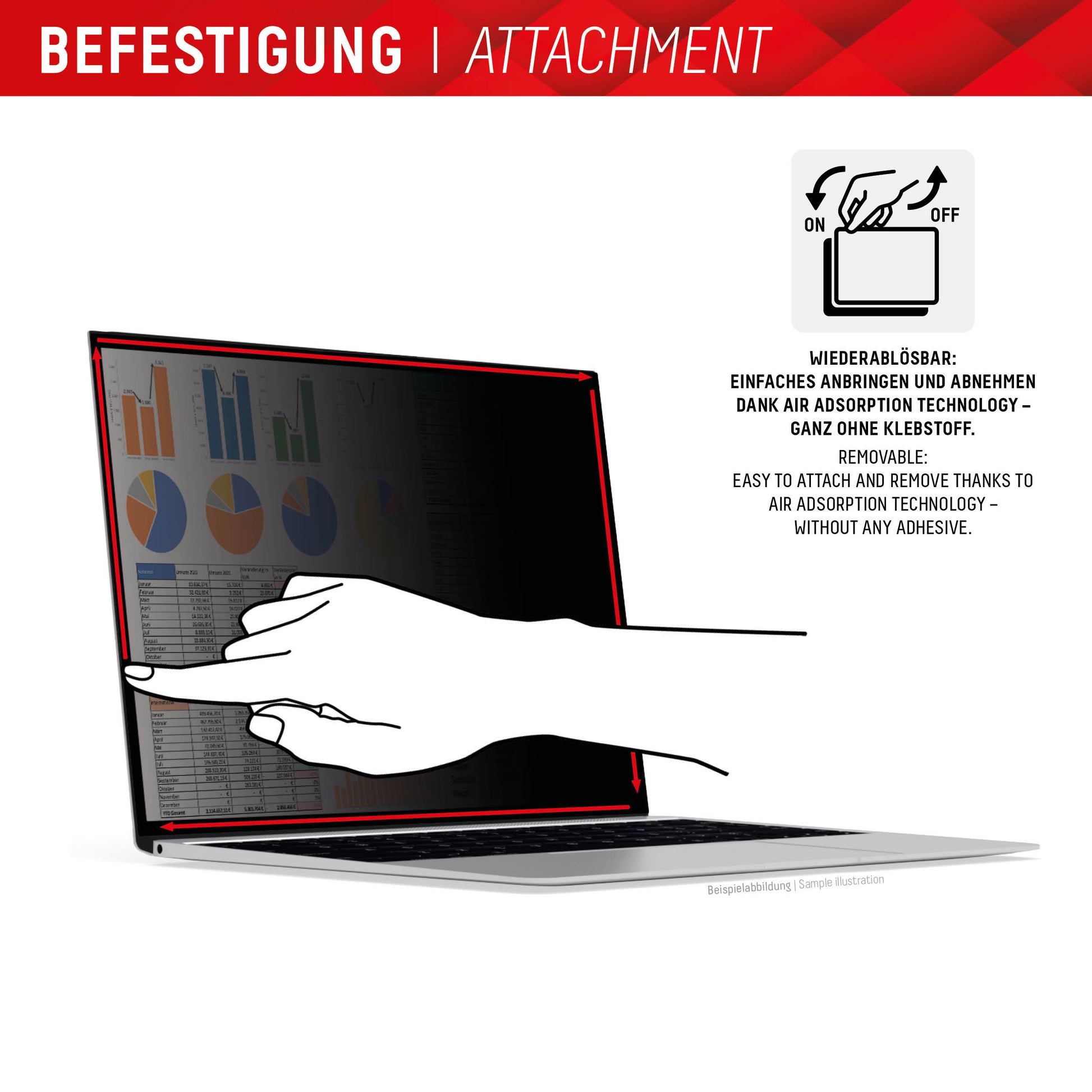 Displex Blickschutzfilter für Laptop 15,6", 16:9 – 351 × 204 mm, 2-Wege