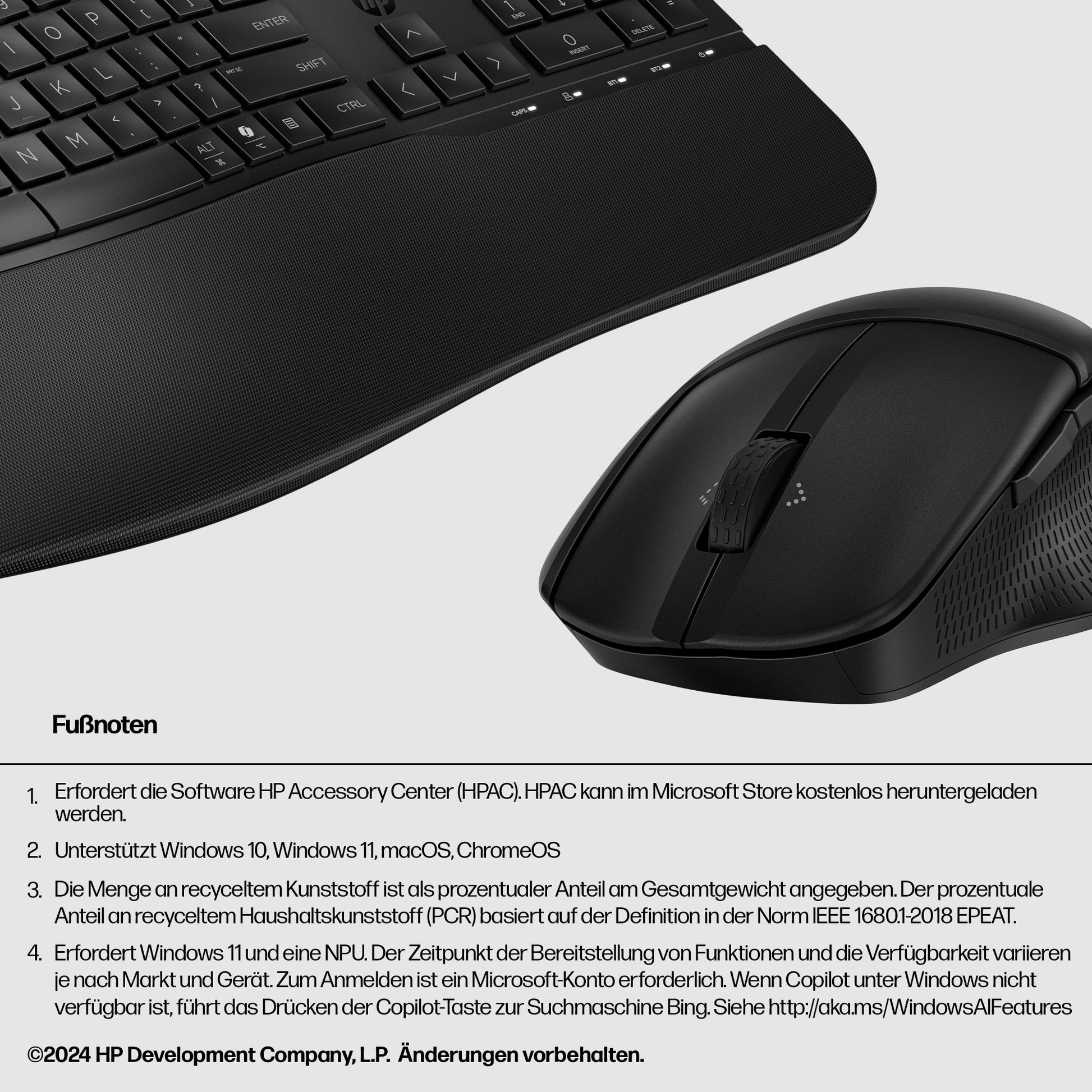 HP 685 Comfort Dual-Mode – Tastatur- und Maus-Set – Bluetooth & 2,4 GHz (Nano-Empfänger, USB-A) – mit Handballenauflage