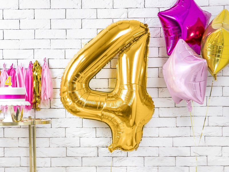 PartyDeco Folienballon Zahl 4 – Gold – 86 cm – Folie – 1 Stk