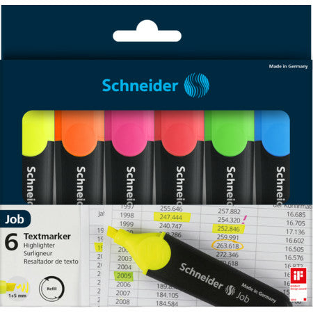 Schneider AG SCHNEIDER Textmarker – 6er Set, Farben: Blau/Grün/Orange …, Keilspitze 1–5 mm