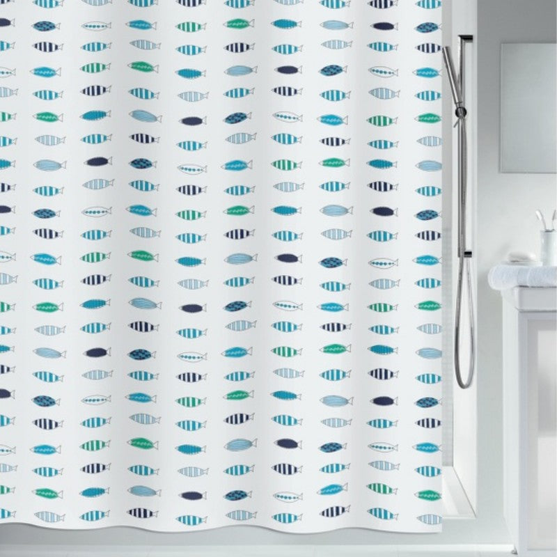 Spirella Duschvorhang Santorini – 180×180 cm, Polyester, mit Ringen, Blau