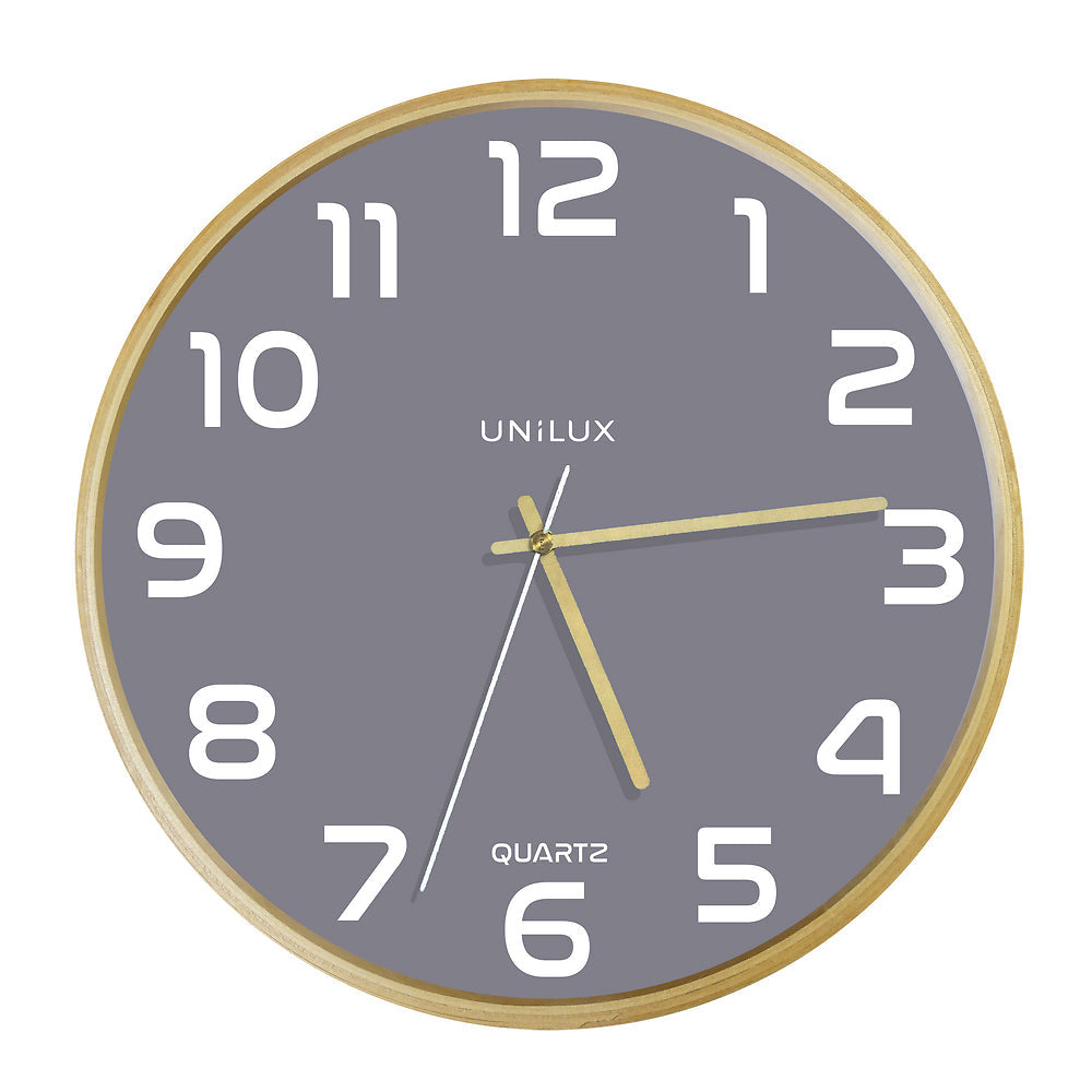 Unilux Baltic Wanduhr – Analog, Ø 31,5 cm, grau, Buche/Glas