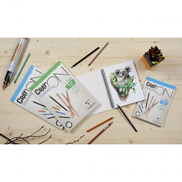 Clairefontaine Cray'ON Skizzenblock – A4 – 160 g/m² – 30 Blatt, feinkörnig, für Bleistift, Filzstift & Pastell