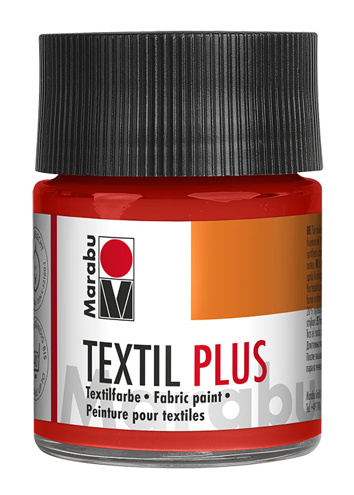 Marabu Textil plus – Stoffmalfarbe – Hellzinnoberrot, 50 ml, für dunkle Textilien