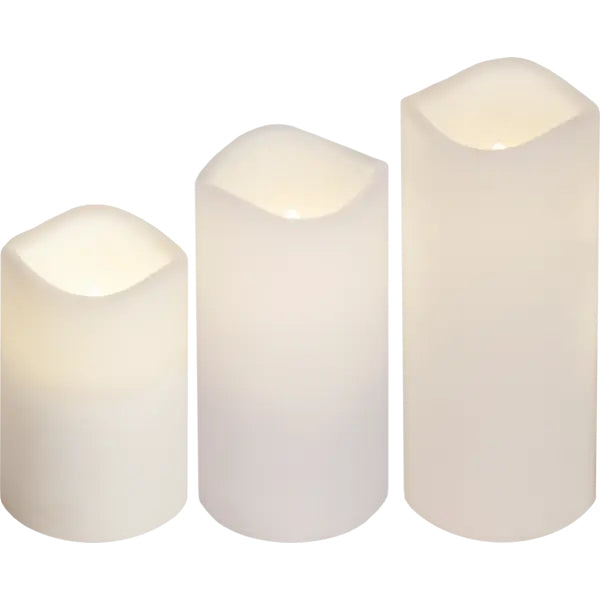 Star Trading LED-Säulenkerze – Ø 7,5 × 18 cm – weiss, 3-teilig, Timerfunktion