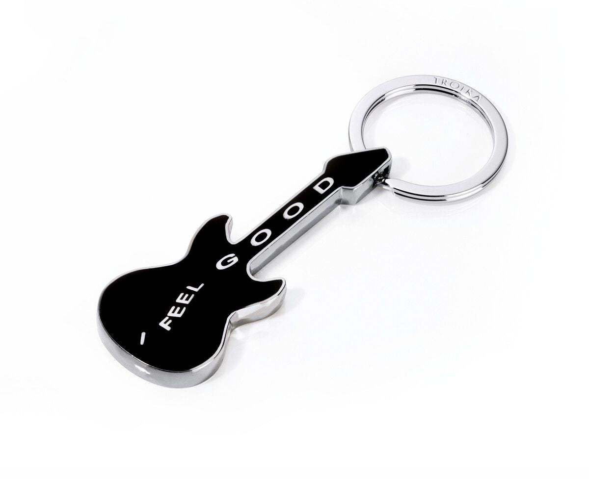 TROIKA Schlüsselanhänger Gitarre feel good – Metall, Schwarz/Silber, 6er-Pack
