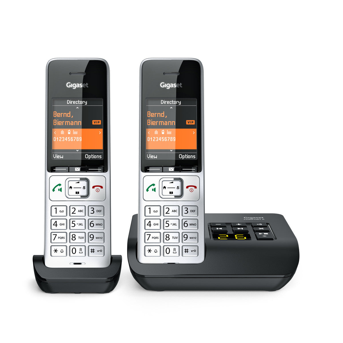 Gigaset Comfort 500 A Duo – mit Anrufbeantworter, inkl. 2 Mobilteile, Schwarz/Silber