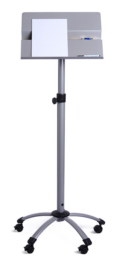 Rocada Höhenverstellbares Rednerpult 105–145 cm – mit Rollen (5) – Stahl, Silber