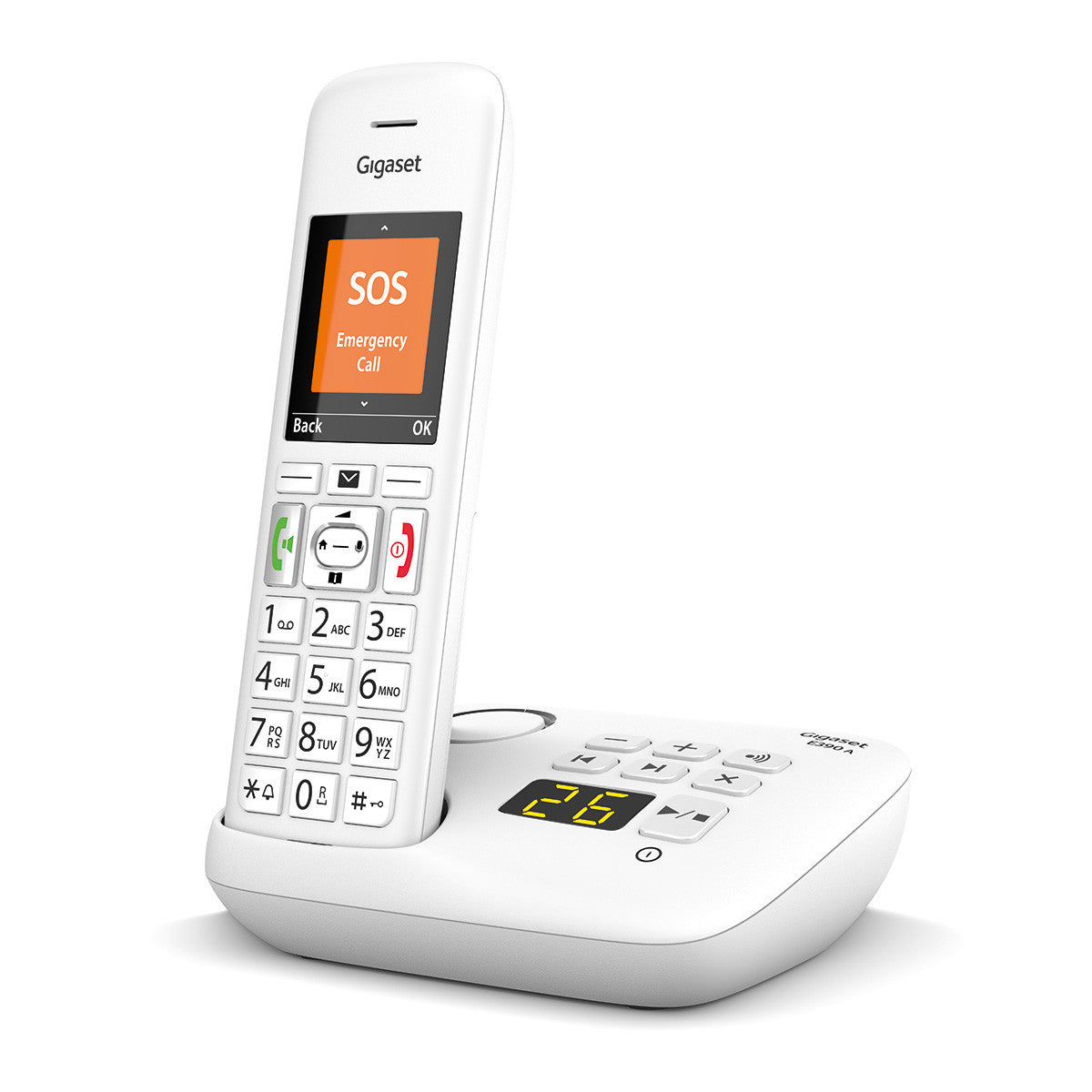 Gigaset E390A – DECT-Telefon mit Anrufbeantworter, 2" Display, Weiss