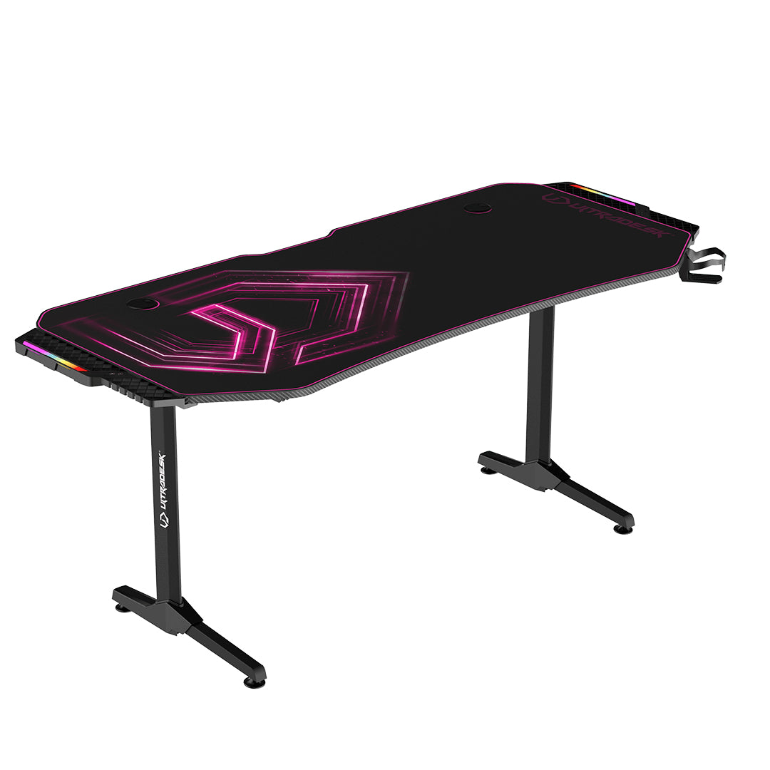 Ultradesk Frag XXL Gaming-Tisch – 165 × 75 cm, pink, Stahl
