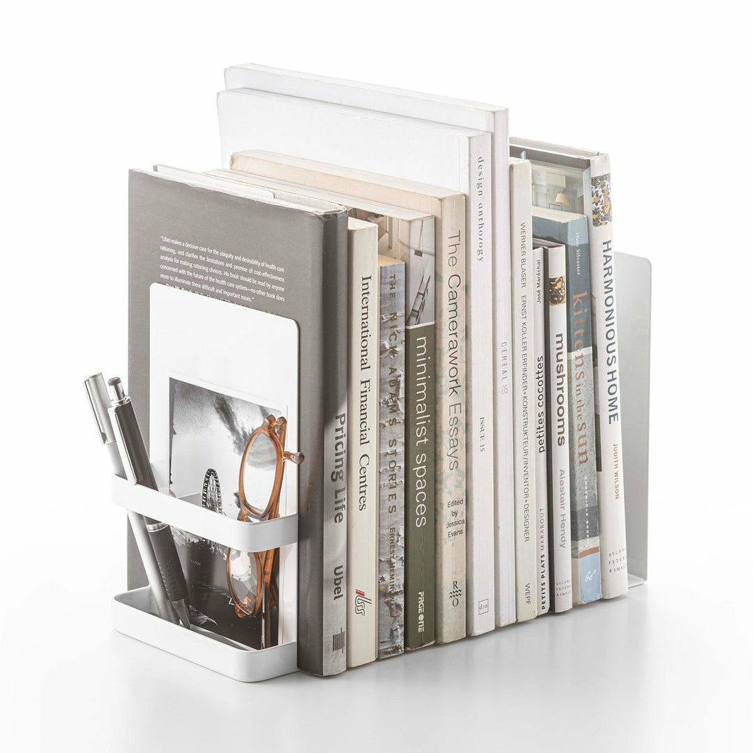 Yamazaki TOWER Buchstützenset – Metall – Weiss – 120 × 180 × 150 mm