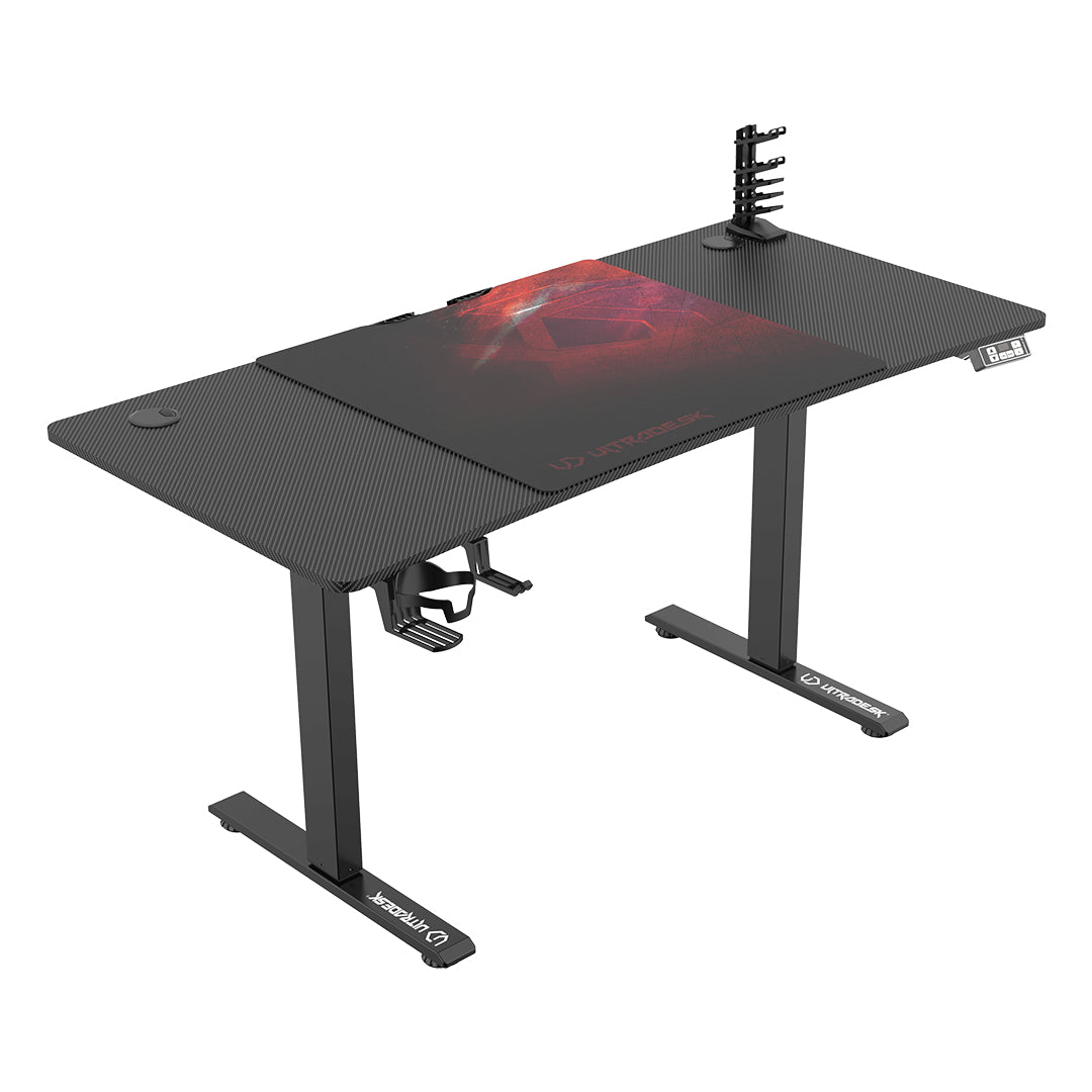 Ultradesk Level Gaming-Tisch – 140 × 68 cm, höhenverstellbar, schwarz/rot, Stahl