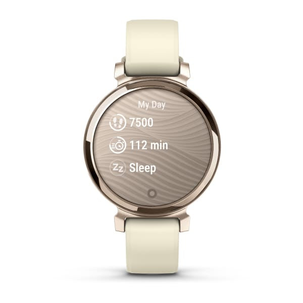Garmin Lily 2 35 mm GPS – Aluminium Gold, Sportband Creme, 50 m, für Android und iPhone