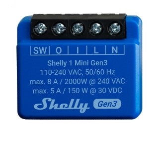 Shelly 1 Mini Gen3 – Zubehör – Schaltaktor, WLAN, Bluetooth, 8 A – für Amazon Alexa, Google Assistant