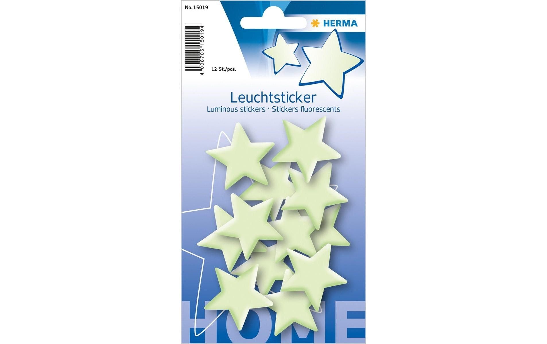 HERMA Leuchtsticker Sterne Mini, Kunststoff, Gelb, Leuchtend, Wiederablösbar, 12er-Set