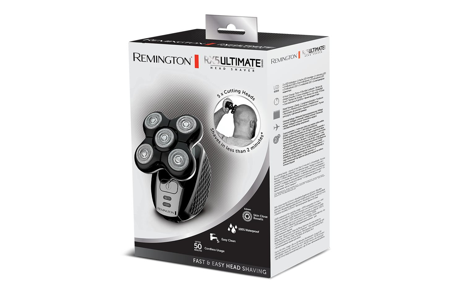 Remington Glatzenrasierer XR1500 – Akku 50 min, Schnittlänge 0,2 mm – Schwarz, Silber