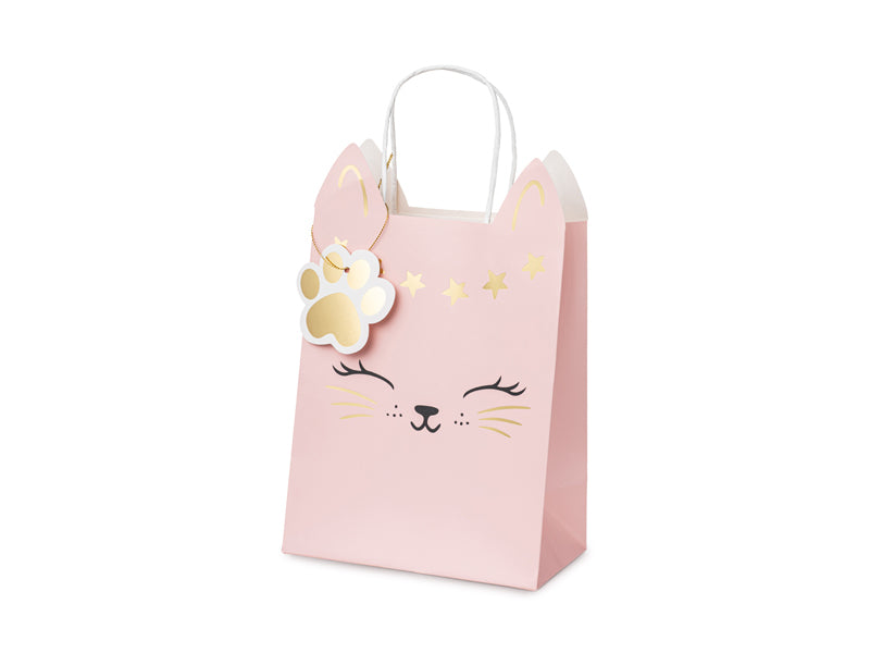 PartyDeco Geschenktasche Katze – 180 × 275 × 105 mm – Seilgriff, Anhänger (Katzenpfote) – 1 Stk. – Weihnachten