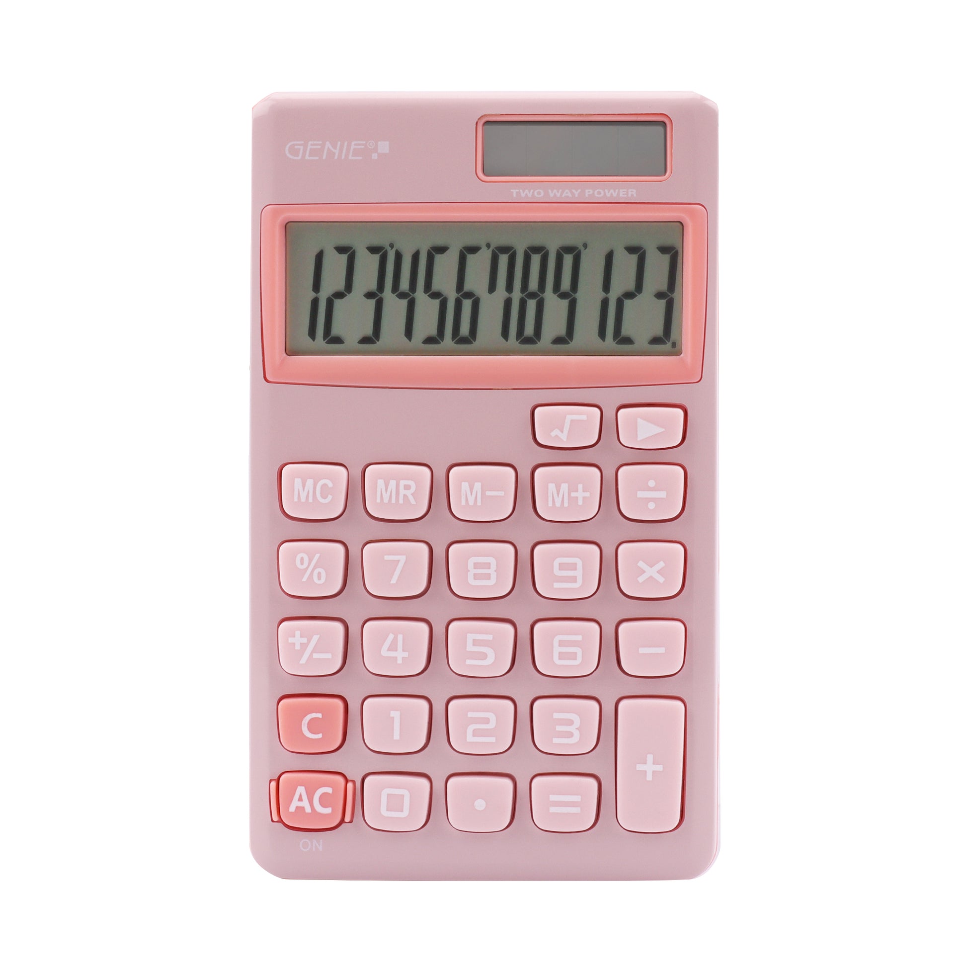 Genie Taschenrechner 212P – 12-stellig – Solar/Batterie – Pink