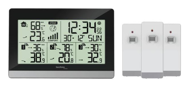 Technoline WS 7065 – Wetterstation, innen/aussen, Hygrometer, bis 3 Aussensensoren – schwarz