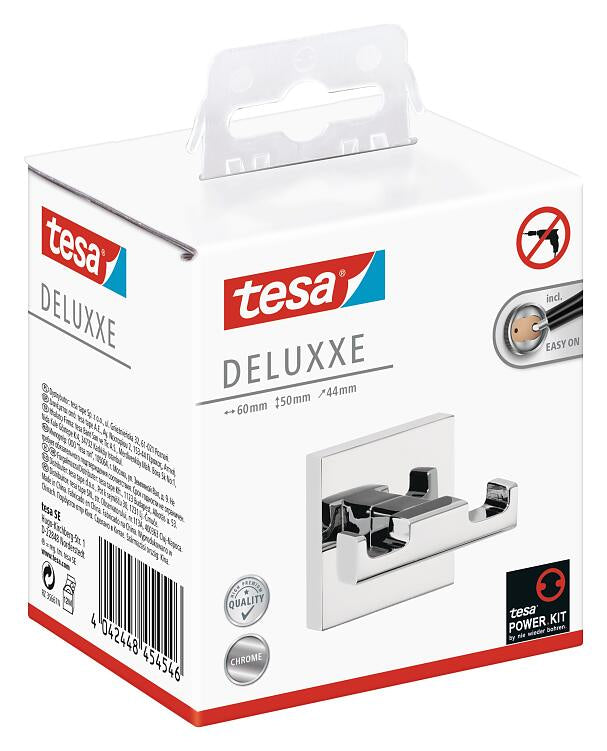 TESA DELUXXE Doppelhaken – Metall, Chrom, 6 kg, Wandmontiert, 6×4,4×5 cm