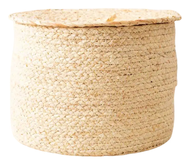 Esmée Aufbewahrungskorb (mit Deckel) – Maisblatt – Beige – Ø 250 × 190 mm