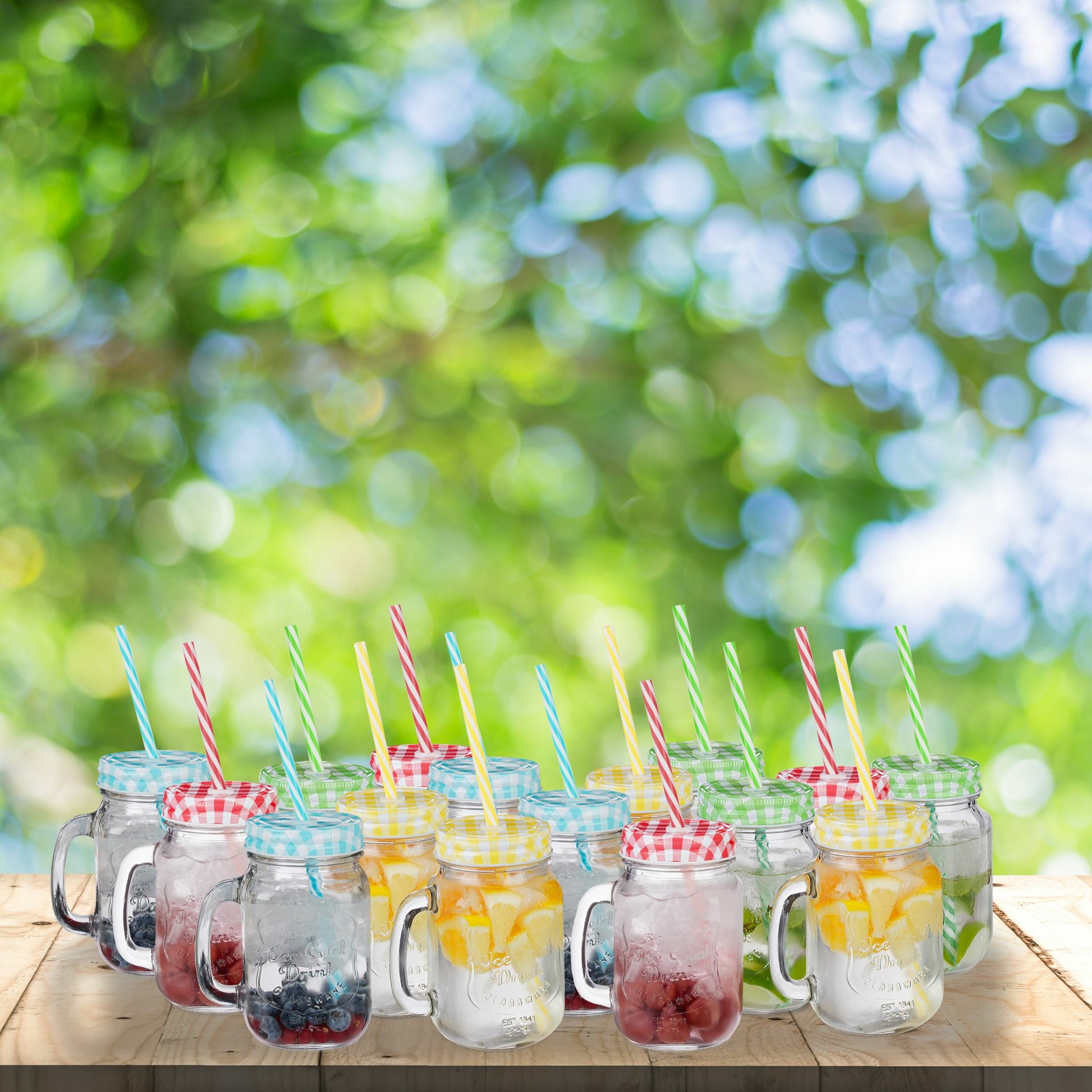 Relaxdays Trinkglas Summer – 16er Set, 500 ml, Glas, Mehrfarbig