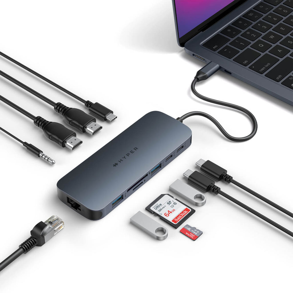 Targus HD4006GL Multiport-Adapter – USB-C, 2× HDMI, 3× USB-C, 2× USB-A, 140 W PD, GbE, für Windows/Mac